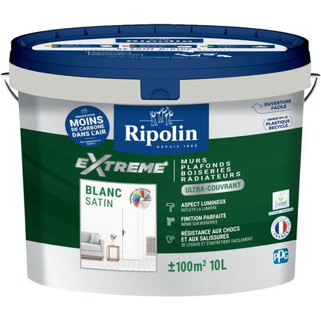 Peinture mur et plafond monocouche satin blanc 10L Ripolin