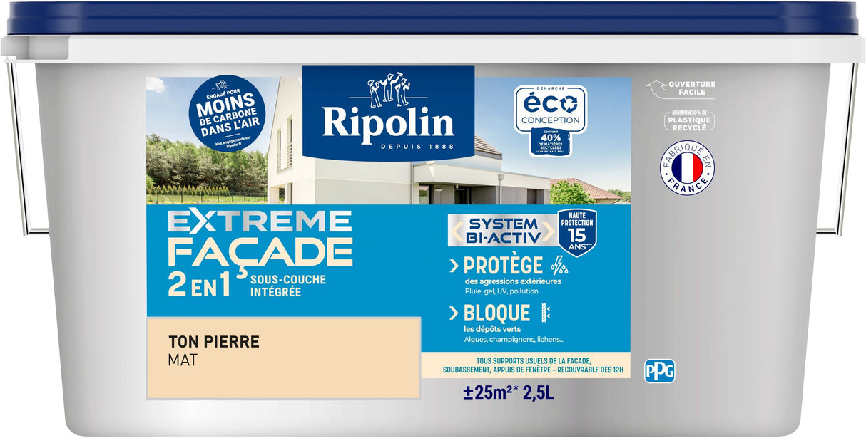 Peinture extreme façade 2 en 1 - Ton Pierre - Mat - Ripolin - 2,5L