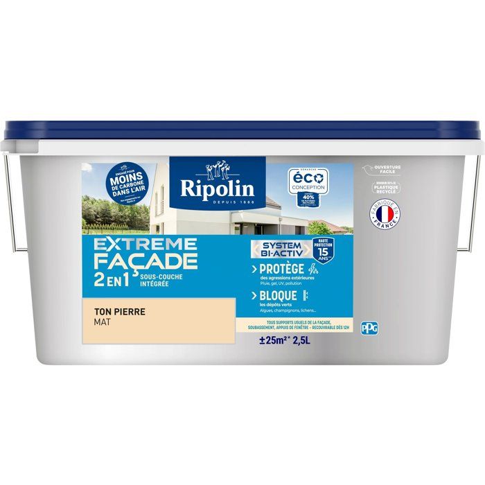 Peinture extreme façade 2 en 1 - Ton Pierre - Mat - Ripolin - 2,5L