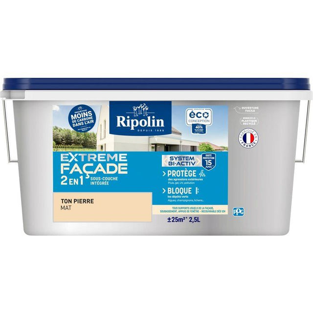 Peinture extreme façade 2 en 1 - Ton Pierre - Mat - Ripolin - 2,5L