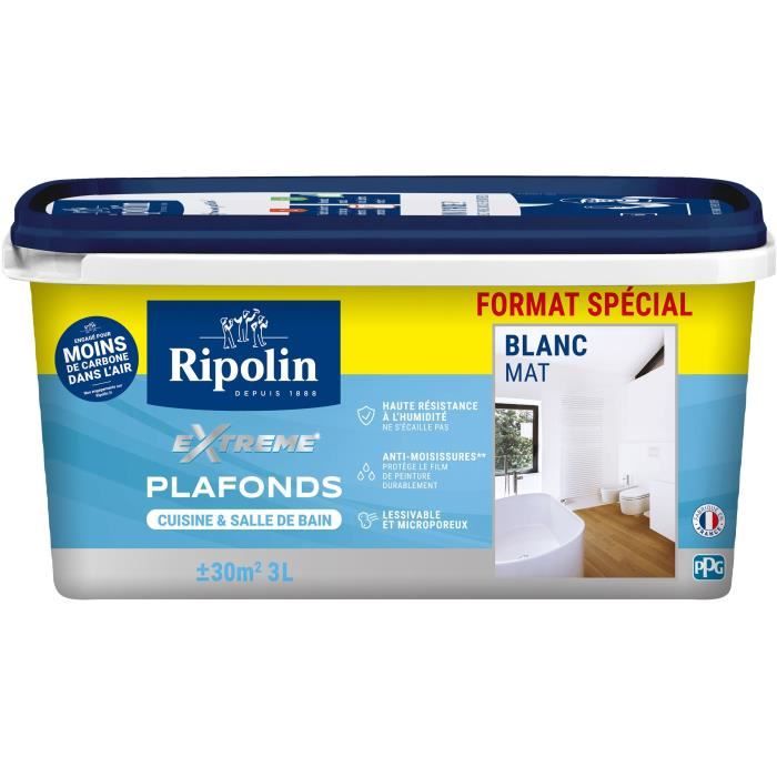 Peinture plafond pour piece humides mat blanc 3L Ripolin