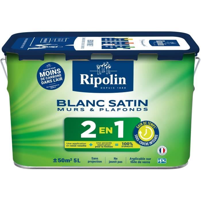 RIPOLIN - Peinture pour Murs & Plafonds Extreme - Sous-Couche Intégrée - Blanc Satin - 5 Litres, 382322