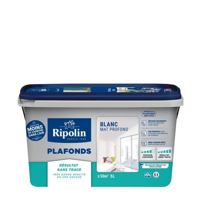 Peinture plafond - RIPOLIN - Xpro3 - Blanc mat - 5 l - Acrylique - Intérieur