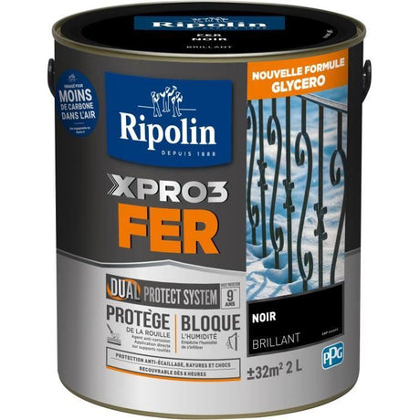 Peinture fer - RIPOLIN - Noir - Brillant - 2L