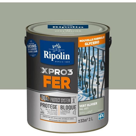 Peinture fer - RIPOLIN - 6021 - Vert Olivier - Brillant - 2L