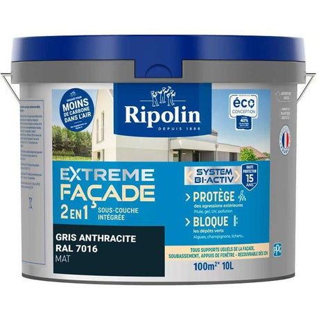 RIPOLIN Peinture Mat Façade 2 en 1, Avec Sous- Anthracite