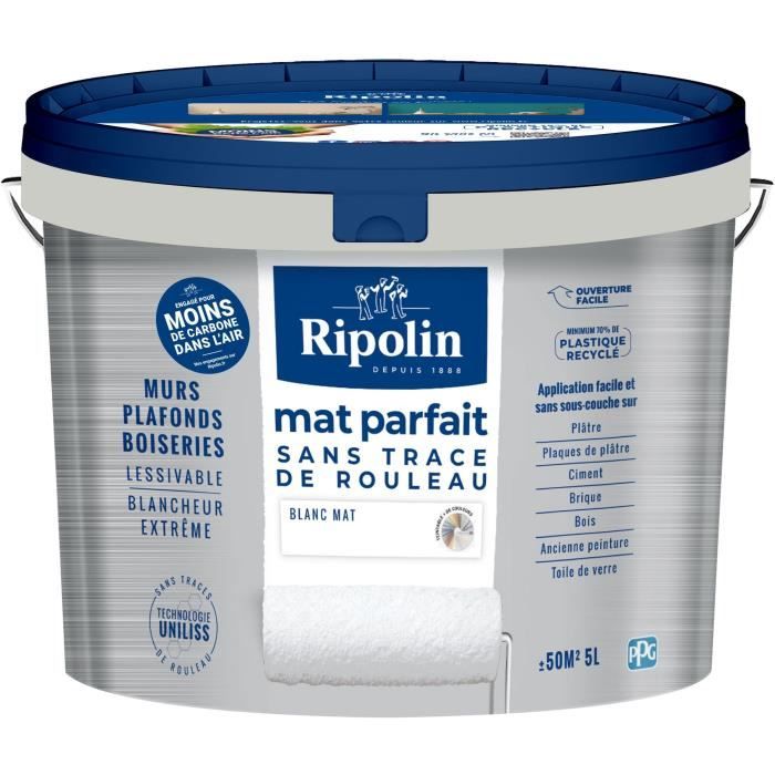 Peinture murs & plafonds parfait - RIPOLIN - 441725 - Blanc - Mat - 5 L