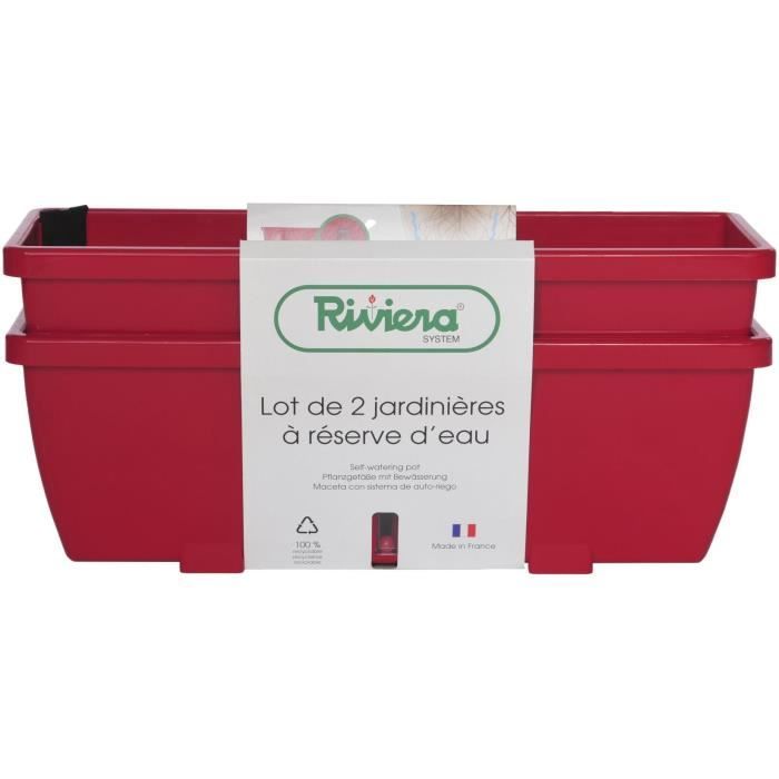 Lot 2 jardinieres - RIVIERA EVA - Plastique - Dimensions unitaire : 57 x 19.5 x 19.5 cm - Rouge