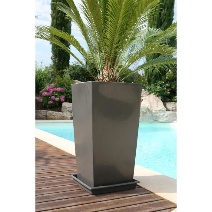 Pot de fleurs - RIVIERA - Nuance Carré - 28 x 28 x H 52 cm - 31L - Gris pailleté