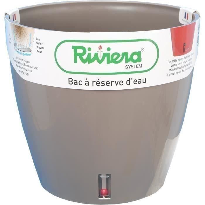 Pot de fleurs avec réserve d'eau - RIVIERA - EVA NEW ROND - Ø 35 x H 33 cm - 24,5L - Taupe