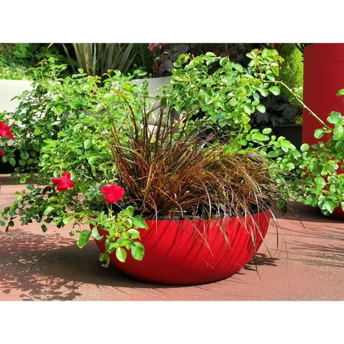 Coupe pot de fleurs - RIVIERA - Granit - D40 H15 cm - Rouge