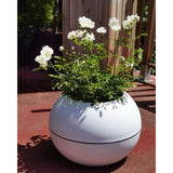 Bac a fleurs rond - RIVIERA - GRANIT BOULE - Plastique - D40 x H28 cm - Blanc