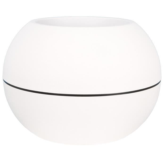 Bac a fleurs rond - RIVIERA - GRANIT BOULE - Plastique - D40 x H28 cm - Blanc