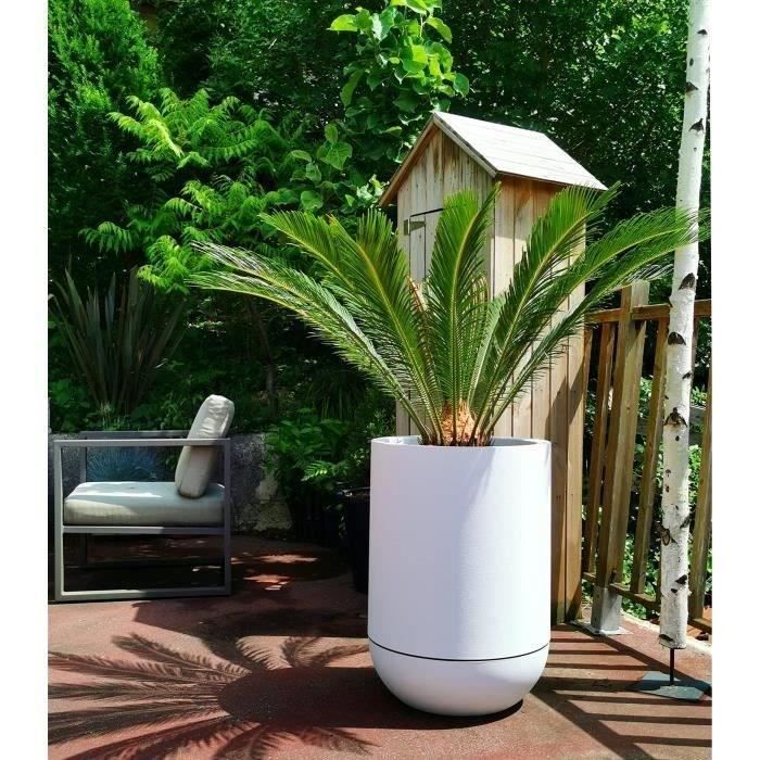 Bac a fleurs rond - RIVIERA - GRANIT TULIPE - Plastique - D40 x H57 cm - Blanc