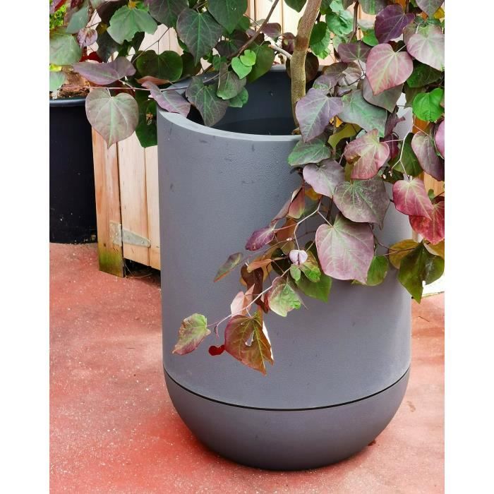 Bac a fleurs - RIVIERA - GRANIT TULIPE - Plastique - D50 x H71 cm - Gris