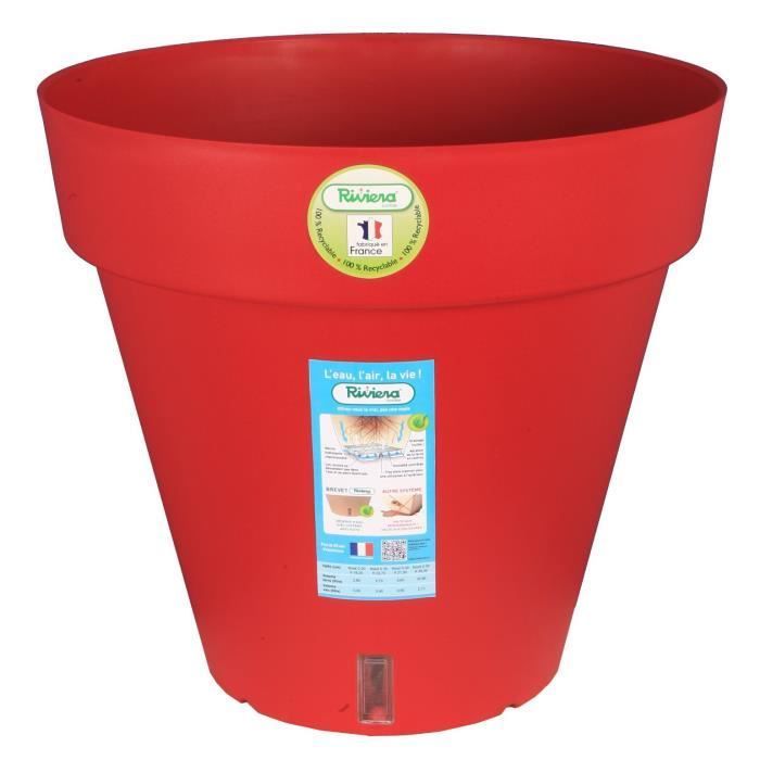 Pot de fleurs - RIVIERA - Loft avec réserve d'eau - Rond - Ř 49 x H 45 cm - 50L - Rouge