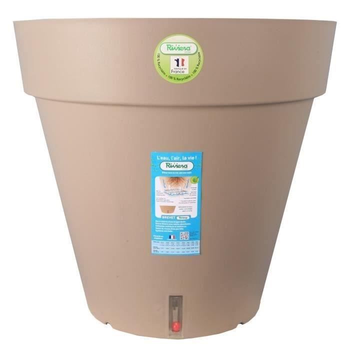 Pot de fleurs - RIVIERA - Loft avec réserve d'eau - Rond - Ø59 x H53,5 - 83L - Taupe