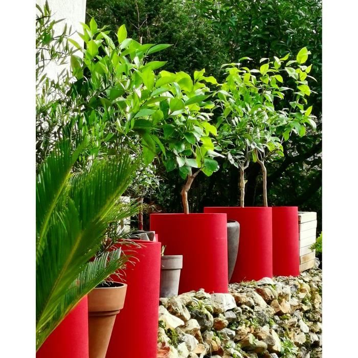 Pot de fleurs - RIVIERA - Granit rond - D29 x H32 cm - 10,5L - Rouge