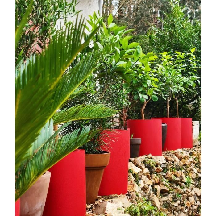 Pot de fleurs - RIVIERA - Granit rond - D39 x H43 cm - 28L - Rouge