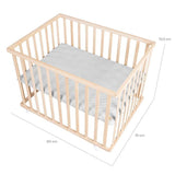 Parc bébé - ROBA - 75 x 100 cm - Tapis de parc 'Roba Style' gris inclus - Roulettes - Bois naturel