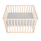 Parc bébé - ROBA - 75 x 100 cm - Tapis de parc 'Roba Style' gris inclus - Roulettes - Bois naturel