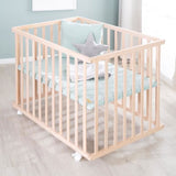 Parc bébé - ROBA - 75 x 100 cm - Tapis de parc 'Roba Style' vert givré inclus - Roulettes - Bois naturel