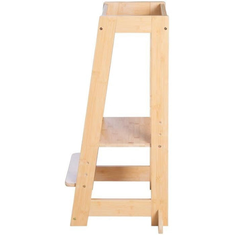 Tour d'apprentissage Montessori - ROBA - Bambou Certifié FSC - Réglable sur 3 niveaux de hauteur - Jusqu'a 80 Kg - Naturel