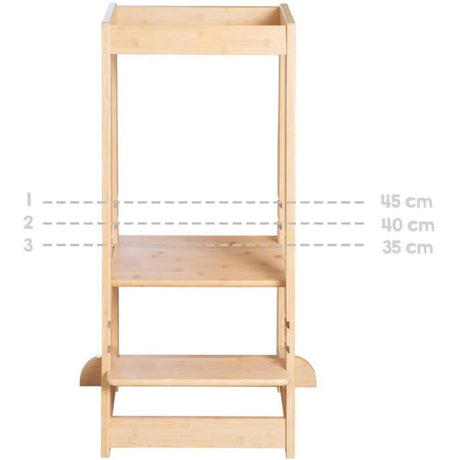 Tour d'apprentissage Montessori - ROBA - Bambou Certifié FSC - Réglable sur 3 niveaux de hauteur - Jusqu'a 80 Kg - Naturel