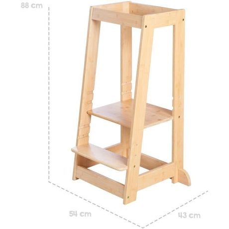 Tour d'apprentissage Montessori - ROBA - Bambou Certifié FSC - Réglable sur 3 niveaux de hauteur - Jusqu'a 80 Kg - Naturel