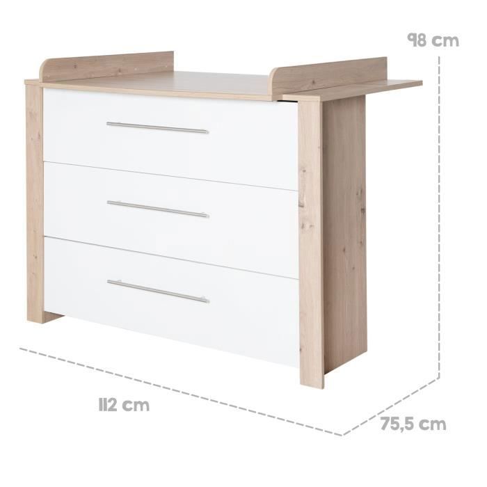 Commode a langer - ROBA - MALO - 3 tiroirs - Chene clair / blanc