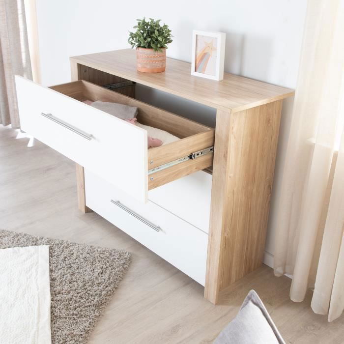 Commode a langer - ROBA - MALO - 3 tiroirs - Chene clair / blanc