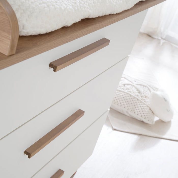 Commode a langer - ROBA - OLE - 3 tiroirs - Chene foncé / blanc