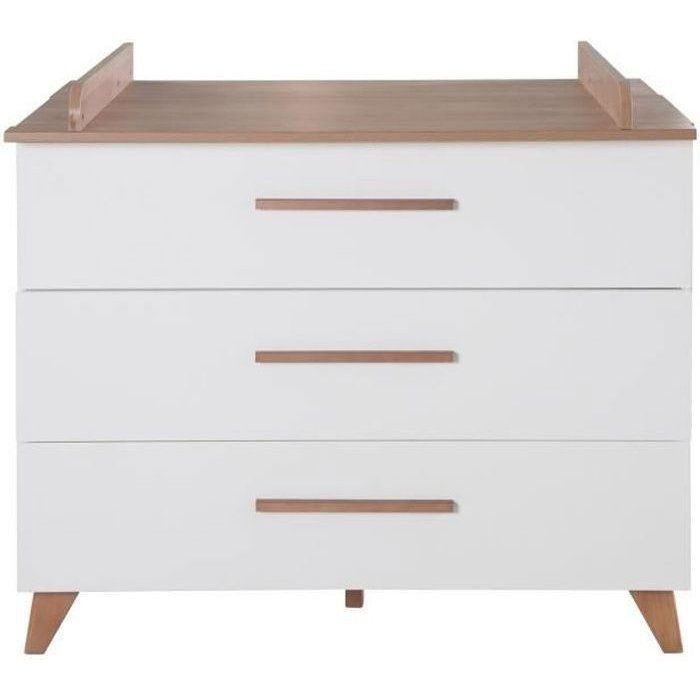 Commode a langer - ROBA - OLE - 3 tiroirs - Chene foncé / blanc