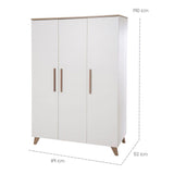 Chambre bébé complete : Lit évolutif 70 x 140 cm + commode a langer + armoire 3 portes - OLE - ROBA - Chene foncé / Blanc