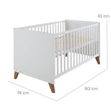 Chambre bébé complete : Lit évolutif 70 x 140 cm + commode a langer + armoire 3 portes - OLE - ROBA - Chene foncé / Blanc
