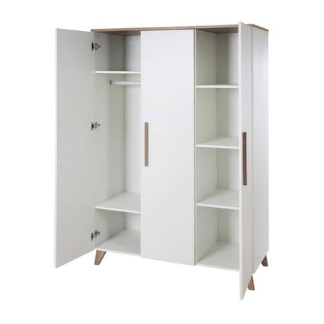 Chambre bébé complete : Lit évolutif 70 x 140 cm + commode a langer + armoire 3 portes - OLE - ROBA - Chene foncé / Blanc