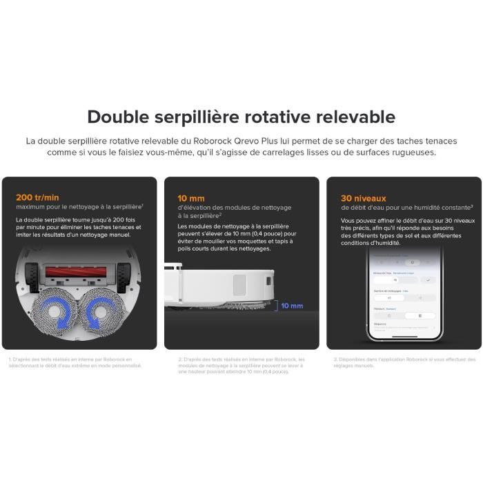 Aspirateur Robot Laveur - ROBOROCK - QRevo Plus - Puissance 7000 Pa - Serpillere extensible - avec Station Multifonction - Blanc