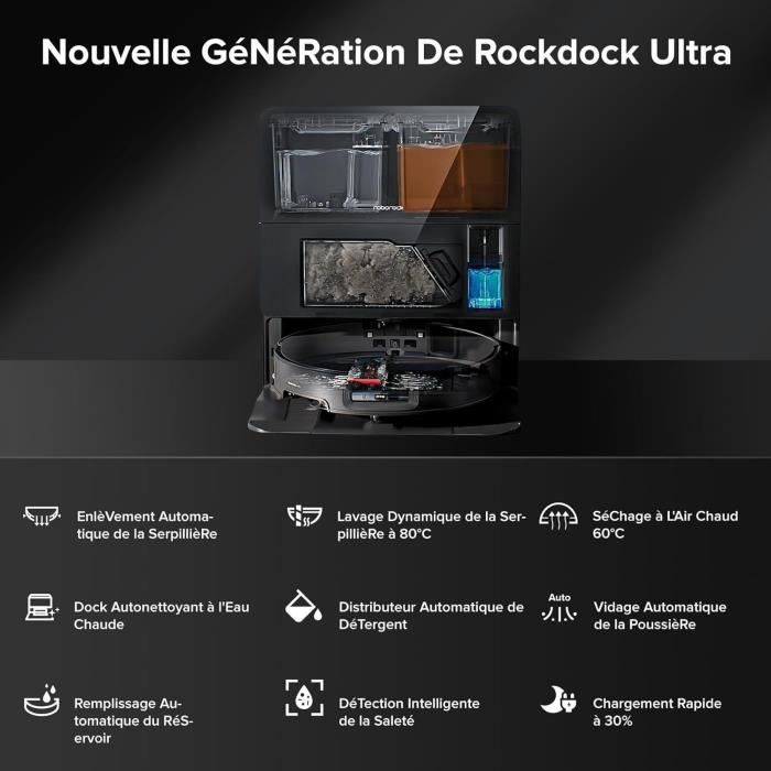 ROBOROCK Saros 10 Black - Aspirateur Robot Laveur - 22,000 Pa - DuoDivide Anti-Enchevétrements - Design ultra fin - Brosse FlexiArm