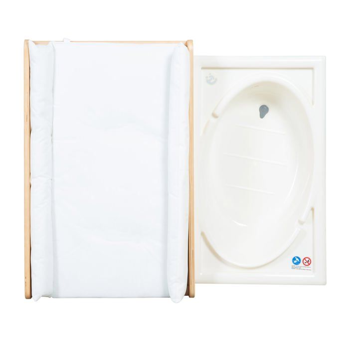 Table a langer extensible avec baignoire - ROBA - BABY POOL - Matelas a langer 'Roba Style' blanc inclus - Bois naturel
