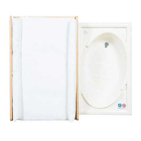 Table a langer extensible avec baignoire - ROBA - BABY POOL - Matelas a langer 'Roba Style' blanc inclus - Bois naturel