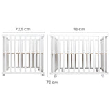 Parc Bébé 100x75 cm + Tapis Adam et Eule Imprimé Chouette + 4 Roues - ROBA - Bois blanc