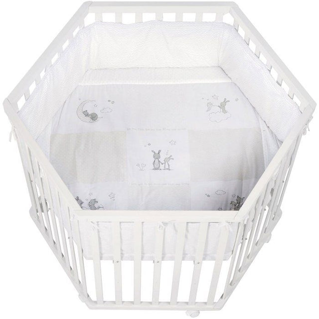 Parc hexagonal - ROBA - FOX & BUNNY - De la naissance jusqu'a 15 kg - Réglable - Roulettes - Blanc laqué