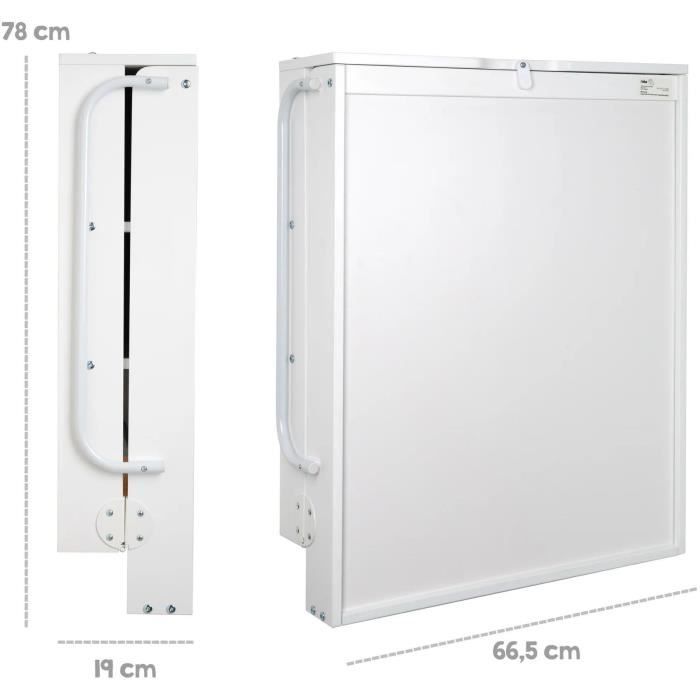 Table a langer murale rabattable - ROBA - Matelas imperméable inclus - 2 Étageres intégrées - Bois Laqué Blanc