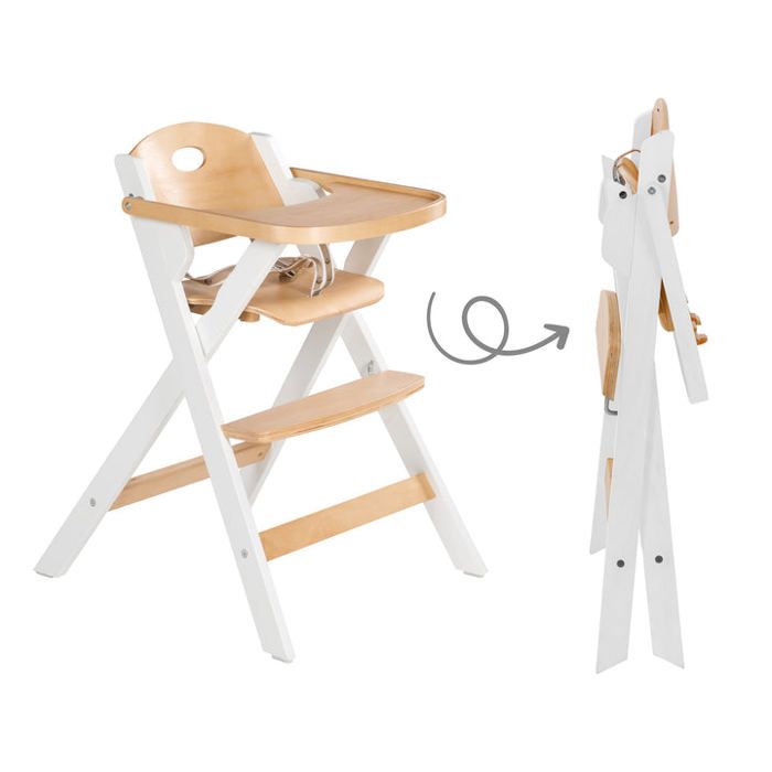 Chaise haute pliable - ROBA - FOLD UP SMART - Plateau repas + harnais de sécurité - Bois / Blanc