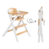 Chaise haute pliable - ROBA - FOLD UP SMART - Plateau repas + harnais de sécurité - Bois / Blanc