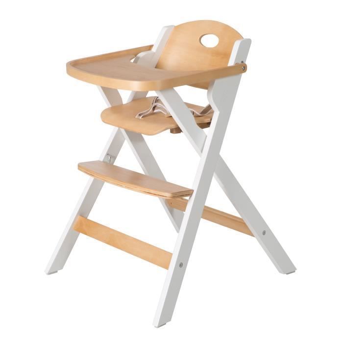 Chaise haute pliable - ROBA - FOLD UP SMART - Plateau repas + harnais de sécurité - Bois / Blanc
