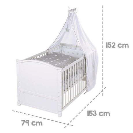 Lit bébé évolutif - 70 x 140 cm - ROBA - LITTLE STARS - Avec accessoires - Blanc