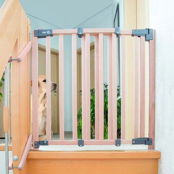 Barriere de Sécurité Bébé pour Escalier Safety Up - ROBA - Largeur de 93.5 a 120.5 cm - Bois Naturel