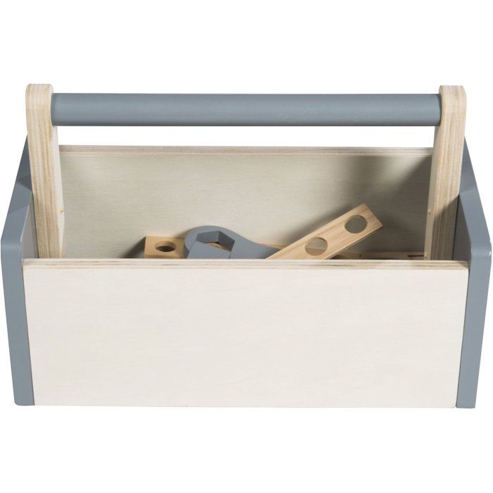 Boite a outils en bois pour enfant - ROBA - 22 pieces - Naturel, gris et blanc