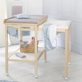Table a langer avec baignoire coulissante - ROBA - Inclus matelas depérlant Roba style Gris - Tablette de rangement - Bois Naturel